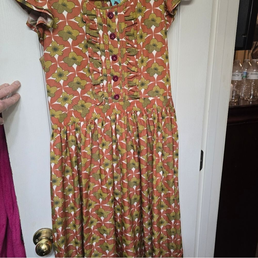 Matilda Jane Women's Floral Dress Size Medium Rust, Olive, cream